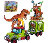 QFJ Jurassic Dinosaur T-Rex Triceratops Capture Truck with Tree Observatory | Compatible with Lego,STEM Toys Gift for Kids and Adults for Boys Age 8-12 517PCS,Dinosaur ideas Building Set