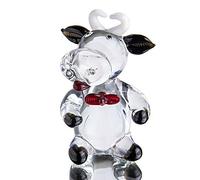 QFkris 2.5'' Blown Glass Cow Figurine Collectibles Mini Handmade Black Art Glass Farm Animal DIY Craft Ornament Home Decor