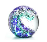 QFkris 3'' Hand Blown Glass Ocean Waves Ball Figurine,Glass Art Bubble Waves Ocean Themed Ball Paperweight for Home Decorative Collectibles Aquarium Decor