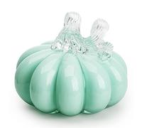 QFkris 4inch Hand Blown Glass Pumpkin Figurine Collectibles Art Glass Halloween Pumpkin Decor Table Accent for Fall Harvest Decorating,Turquoise