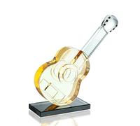 QFkris 6'' Crystal Guitar Figurines Collectibles Blown Glass Art Musical Sculpture Statue Paperweight with Base Home Table Decor (Champagne)