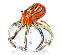 QFkris Blown Glass Octopus Decor, Octopus Figurines Sea Animal Glass Paperweight for Home Table Desk