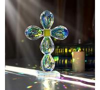 QFkris Crystal Cross Standing Traditional Cross Figurine 8.5 x 5.9 inches Glass Craft (Colorful)