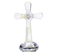 QFkris Crystal Cross Traditional Standing Cross On Base 7'' Tall Clear Glass Tabletop Cross Figurine Christian Decor
