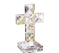 QFkris Crystal Cross Traditional Standing Cross On Base Clear 5'' Tall Glass Tabletop Cross Figurine Christian Decor