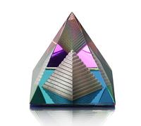Crystal Pyramid Figurine Collectible, Rainbow Color Prism Desk Ornament Glass Paperweight with Gift Box for Decoration (80mm / 3.1inches)