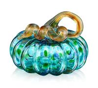 QFkris Hand-Blown Glass Pumpkin for Decorating, 3.4 x 3.5 inches, Fall Decorations for Home, Crystal Pumpkin Figurine (Colorful)