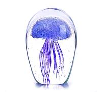 QFkris Hand Blown Purple Glass Jellyfish Figurines Collectibles, Glass Paperweight Sea Animal Sculpture for Fish Tank Table Decor