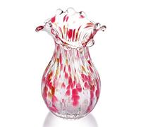 QFkris Handblown Glass Vase, Modern Art Flower Vase with Pink Petal Decorative, 8.7 inch Tall for Living Room Dining Tabletop Centerpiece Statement Office Decoration