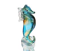 QFkris Handmade Glass Blue Seahorse Collectible Art Glass Blown Animal Figurine
