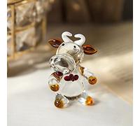 QFkris Mini Cow Sculpture Hand Blown Glass Animal Art Farm Figurine Animals Miniature Collectible Decor (Blown)