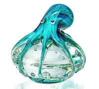 QFkris QF Handmade Octopus Blown Glass Figurine Gift for Christmas, Birthday Home Decor Blue-Green Paper Weight