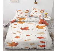 Qfpryzius Autumn Leaves Single Duvet Cover Set, Autumnal Theme Bedding Quilt Cover Set, Leaf Duvet Cover with 1 Pillowcases, Soft Microfibre Reversible Bed Covers 2 Pcs with Zipper Closure