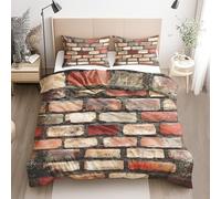 Qfpryzius Brick Wall Duvet Cover Set Double, Retro Brick Wall Bedding Quilt Cover, Brick Wall Duvet Cover with 2 Pillowcases, Soft Reversible Bed Covers 3 Pcs with Zipper Closure