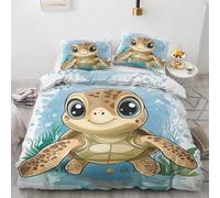 Qfpryzius Cartoon Sea Turtle Duvet Cover Set Toddler's, Underwater Bedding Quilt Cover Set, Cute Sea Animals Duvet Cover with 1 Pillowcases, Microfibre Reversible Bed Covers 2 Pcs with Zipper Closure