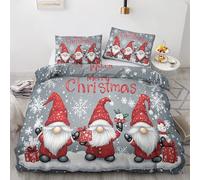 Qfpryzius Christmas Duvet Cover Set Emperor, Cute Gnome Bedding Quilt Cover Set, Winter Snowflake Duvet Cover with 2 Pillowcases, Soft Microfibre Reversible Bed Covers 3 Pcs with Zipper Closure