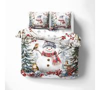 Qfpryzius Christmas Duvet Cover Set King, Snowman Pine Berries Bedding Quilt Cover Set, Birds Squirrel Duvet Cover with 2 Pillowcases, Soft Microfibre Reversible Bed Covers 3 Pcs with Zipper Closure