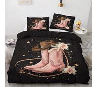 Qfpryzius Cowboy Boots Duvet Cover Set King, Western Cowboy Country Bedding Quilt Cover Set, Rustic Flower Duvet Cover with 2 Pillowcases, Microfibre Reversible Bed Covers 3 Pcs with Zipper Closure