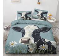 Qfpryzius Cute Cow Duvet Cover Set King, Holstein Cattle Bedding Quilt Cover Set, Farm Animal Daisy Duvet Cover with 2 Pillowcases, Microfibre Reversible Bed Covers 3 Pcs with Zipper Closure
