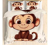 Qfpryzius Cute Monkey Duvet Cover Set King, Cartoon Animal Bedding Quilt Cover, Jungle Animal Duvet Cover with 2 Pillowcases, Soft Reversible Bed Covers 3 Pcs with Zipper Closure