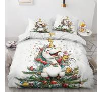 Qfpryzius Cute Unicorn Single Duvet Cover Set, Christmas Tree Bedding Quilt Cover Set, Christmas Duvet Cover with 1 Pillowcases, Soft Microfibre Reversible Bed Covers 2 Pcs with Zipper Closure