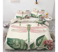 Qfpryzius Dragonfly Single Duvet Cover Set, Floral Green Leaves Bedding Quilt Cover Set, Nature Duvet Cover with 1 Pillowcases, Soft Microfibre Reversible Bed Covers 2 Pcs with Zipper Closure