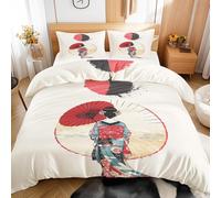 Qfpryzius Japanese Geisha Single Duvet Cover Set, Asia Woman Bedding Quilt Cover, Oriental Duvet Cover with 1 Pillowcases, Soft Reversible Bed Covers 2 Pcs with Zipper Closure