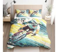 Qfpryzius Mountain Bike Single Duvet Cover Set, Bicycle Rider Bedding Quilt Cover, Cyclist Duvet Cover with 1 Pillowcase, Soft Reversible Bed Covers 2 Pcs with Zipper Closure