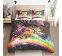 Qfpryzius Rainbow Tiger Duvet Cover Set King, Watercolor Animal Bedding Quilt Cover, Wild Animal Duvet Cover with 2 Pillowcases, Soft Reversible Bed Covers 3 Pcs with Zipper Closure