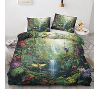 Qfpryzius Tropical Rainforest Single Duvet Cover Set, Waterfall Bedding Quilt Cover Set, Jungle Botanical Duvet Cover with 1 Pillowcases, Microfibre Reversible Bed Covers 2 Pcs with Zipper Closure