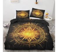 Qfpryzius Viking Nordic Duvet Cover Set Double, Celtic Compass Bedding Quilt Cover, Mythical Duvet Cover with 2 Pillowcases, Soft Reversible Bed Covers 3 Pcs with Zipper Closure
