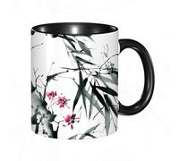 QFSDGY 11oz Ceramic Coffee Mug,Special Christmas Sister Gifts,Funny Xmas Tea Coffee Cup,Tea Mug,Ink-wash red Plum Blossoms with Birds Perched Upon Them. Red Plum Blossoms, fl,Valentines,Anniversaries