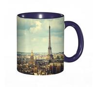 QFSDGY 11oz Ceramic Coffee Mug,Special Christmas Sister Gifts,Funny Xmas Tea Coffee Cup,Tea Mug,Paris Love Romance Heart Symbols Icons sition with Eiffel Tower and red Wine w,Valentines,Anniversaries