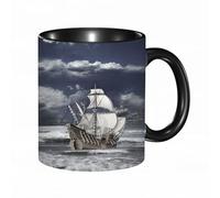 QFSDGY 11oz Ceramic Coffee Mug,Special Christmas Sister Gifts,Funny Xmas Tea Coffee Cup,Tea Mug,Sailing Boat, Black and White, line Drawing, Ancient Sailing Ship, Retro,Valentines,Anniversaries