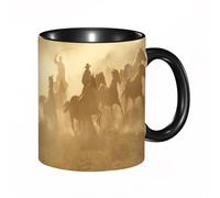 QFSDGY 11oz Ceramic Coffee Mug,Special Christmas Sister Gifts,Funny Xmas Tea Coffee Cup,Tea Mug,Western,Galloping Running Horses in Desert Two Cowboys Roping,Valentines,Anniversaries
