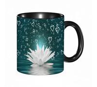 QFSDGY 11oz Ceramic Coffee Mug,Special Christmas Sister Gifts,Funny Xmas Tea Coffee Cup,Tea Mug,White Lotus Flower Dream Heart Floating in the Water Beautiful Green,Valentines,Anniversaries