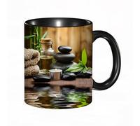 QFSDGY 11oz Ceramic Coffee Mug,Special Christmas Sister Gifts,Funny Xmas Tea Coffee Cup,Tea Mug,Zen Basalt Stones and spa Oil on the Wood,Valentines,Anniversaries