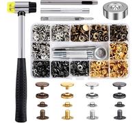 Qfun, press stud set of 120 pieces with pliers, copper press studs, metal clothing snaps, button, with a fixing tool kit, for leather, craft, jacket, wallet, handbag (4 colours, 12 mm)