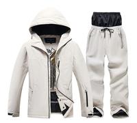 QFUPKTSU 2024 Winter Outdoor Ski Jacket And Pants Set, Waterproof Windproof Ski Suit Single And Double Board Set, Ideal For Adults And Teenagers Winter Skiing Activities (White suit, M)