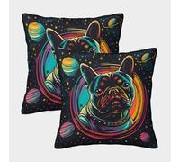 QFVANSIYO 3D Printed Space French Bulldog Pillowcase Microfiber Bedroom Decor Dog Theme Pillow Cover for Adult Teen 40x40cm
