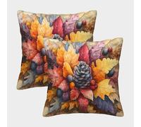 QFVANSIYO Colorful Autumn Leaves 3D Printed Pillowcase Microfiber Bedroom Decor Fall Pinecone Pillow Cover for Adults Gift 40x40cm