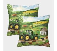 QFVANSIYO Countryside 3D Printed Tractor Pillowcase Microfiber Bedroom Bedding Farmhouse Pillow Cover Soft Breathable for Adults Teens 40x40cm