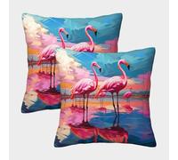 QFVANSIYO Flamingo 2pc set Washable Cushion Cover with Invisible Zipper Decorative Throw Pillow for Couch Patio Floor 45x45cm