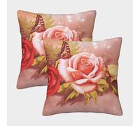 QFVANSIYO Romantic Floral 3D Printed Pillowcase Microfiber Bedding Decor Butterfly Rose 3D Print Pillow Cover Soft for Adults Teens 40x40cm
