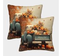 QFVANSIYO Vintage Autumn Truck 3D Printed Pillowcase Microfiber Bedding Decor Fall Harvest Pillow Cover Soft Breathable for Bedroom Adults Teens 45x45cm