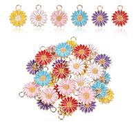 QfwdfcTrenz 30 Pcs Alloy Enamel Flower Charms Sunflower Pendant Charm for Jewelry Making Enamel Daisy Charms For Jewelry Making Keychain Daisy Charm Craft Supplies for DIY Necklace Bracelet Earrings