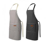 QFWFG 2 Pack Kitchen Cooking Aprons with Pockets, Unisex Adjustable Striped Bib Chef Apron for Men Women Cooking, Home BBQ, Café, Baking & Restaurant Work