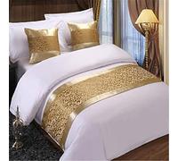 QFWMCW Hotel Bed Runner Scarf Golden Flower Bed Runner Hotel Satin Jacquard Bedding Scarf Protection Bedspreads Coverlets Soft Home Decoration for Bedspread Pillowcase Single Double King Size