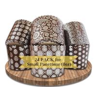 QG Group 24pcs 3.5"x3.5" Round Paper Panettone Baking Molds - Disposable, Brown, Easter Occasion