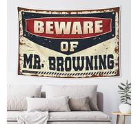 QGDC Bar Accessories For Man Cave Beware Of Mr. Browning Tapestry Vintage Decor Astethic Stuff For Room(100X150CM)